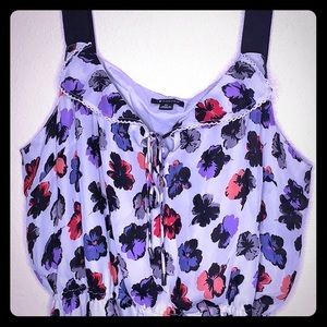 Gray Dress, w/ floral print Pink and Purple